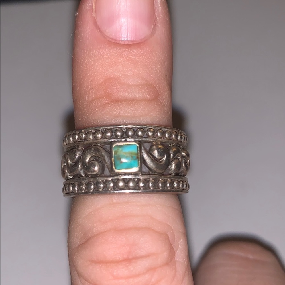Sterling Silver Ring W/Scrollwork Turquoise - image 1